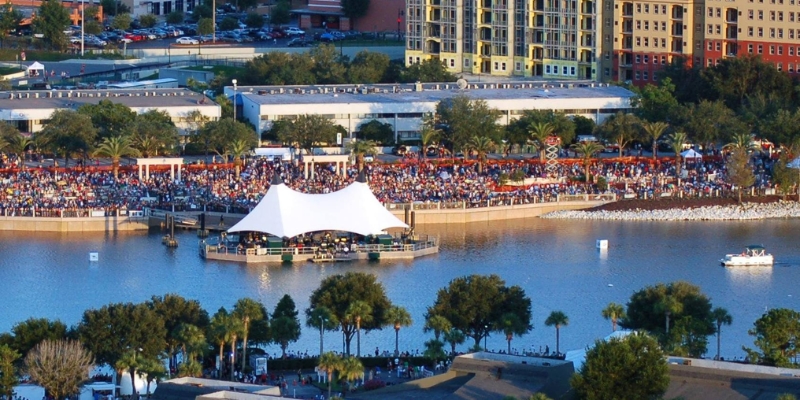 A bustling crowd at the Orlando 4th of July event, Red Hot & Boom, fills the park with excitement and celebration.